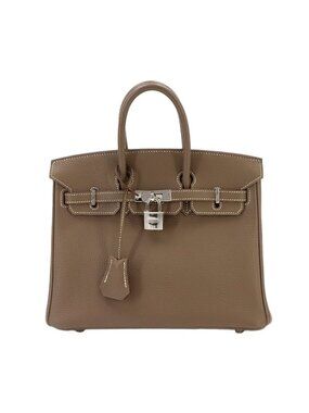 Hermes Birkin 25 Togo Etoupe Handbag Silver